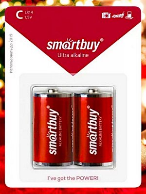 Батарейки "С" (LR14) алкалиновые, 2 шт. в упаковке, Smartbuy (SBBA-C02B)