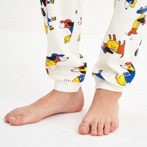 Пижама для мальчика, молочный набивка собачки