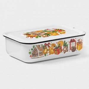 Контейнер металлический с крышкой, 1,5 л, деколь МИКС, цвет белый
