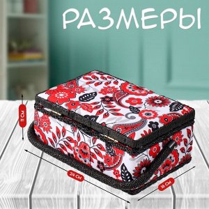 Шкатулка для рукоделия и шитья «Народный цветочный узор», хранение ниток, иголок, мелочи, 24х16х11 см