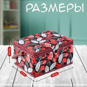 Шкатулка для рукоделия и шитья «Пуансеттия на чёрном», хранение ниток, иголок, мелочи, 19х26х14,5 см