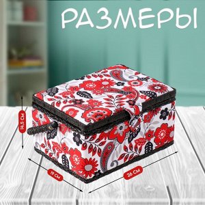 Шкатулка для рукоделия и шитья «Народный цветочный узор», хранение ниток, иголок, мелочи, 19х26х14,5 см