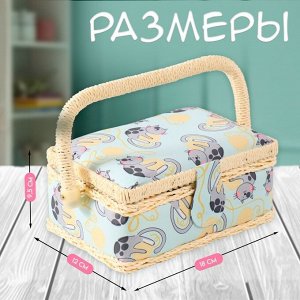 Шкатулка для рукоделия и шитья «Котята на клубках», хранение ниток, иголок, мелочи, 18х12х9,5 см