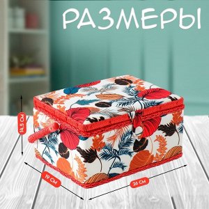 Шкатулка для рукоделия и шитья «Тропические листья», хранение ниток, иголок, мелочи, 19х26х14,5 см