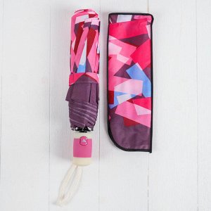 Зонт полуавтоматический «Абстракция», прорезиненная ручка, 3 сложения, 8 спиц, R = 50 см, цвет розовый