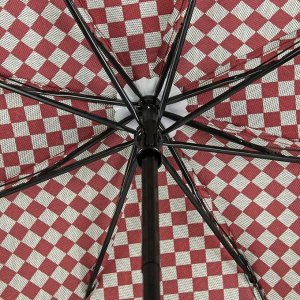 Зонт механический «Клетка», прорезиненная ручка, 4 сложения, 8 спиц, R = 50 см, цвет бордовый