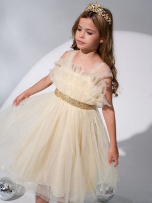 Платье Цвет: молочный
Сезон: круглогодичный
Состав: Ткань верха- 100% Polyester, Подклад?100% cotton
Уход за вещами: деликатная стирка при t не более 30С

Праздничное платье из фатина идеальный выбо