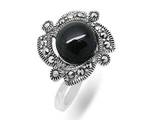 Кольцо из серебра марказит, оникс, SL-AGA66