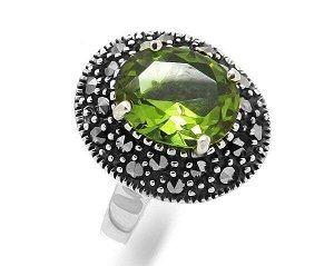 Кольцо из серебра марказит, султанит, SL-AGA3