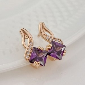 Серьги ювелирная бижутерия Дубайское золото, с покрытием позолотой 18К, вставка: фианит, цвет: фиолетовый, арт.215.093