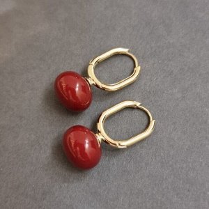 Серьги ювелирная бижутерия коллекция "Дубай" позолота, вставка: искусственный жемчуг, цвет : бордовый, арт. 001.254