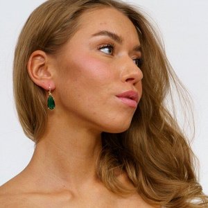 Серьги ювелирная бижутерия крупные под золото, зеленый камень, арт.001.558