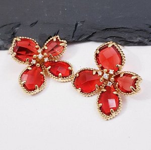 Серьги-гвоздики Эксклюзив, цвет металла золото, цвет камней красный, 27159, арт.506.825