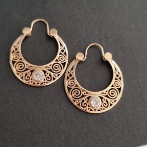 Серьги калачи коллекция "" покрытие позолота, вставка: фианит,  Х000769009, арт.001.852