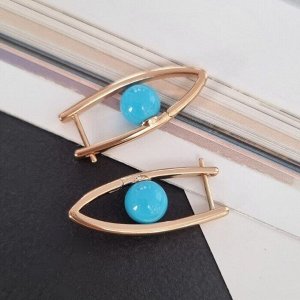 Серьги коллекция "" галочки, покрытие: позолота, вставка: исск.жемчуг, цвет: голубой, Е №34, арт.001.640