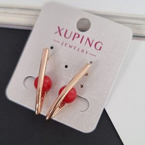 Серьги коллекция "" галочки, покрытие: позолота, вставка: исск.жемчуг, цвет: красный, Х000773173, арт.001.639