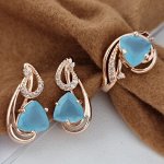 Комплект ювелирной бижутерии коллекция "Дубай" серьги и кольцо 19 р покрытие позолота, вставка: фианиты, цвет: прозрачный и голубой, арт.214.898-19