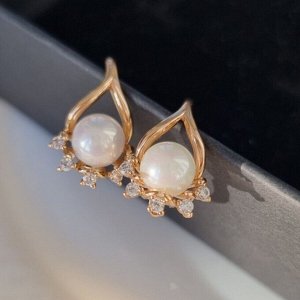 Серьги коллекция "" покрытие позолота, вставка: фианиты и жемчуг, Е, арт.001.857
