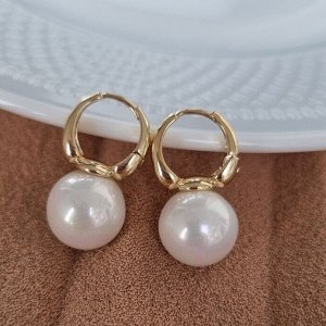 Серьги бижутерия с круглым жемчугом, покрытие: позолота, вставка: исск.жемчуг, цвет: белый перламутровый, арт.001.812
