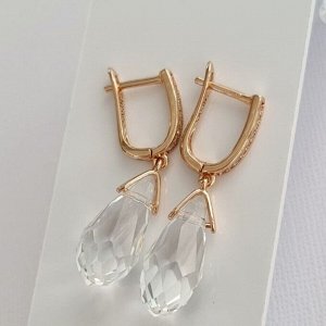 Серьги висячие с прозрачными камнями, покрытие позолота 585 пробы, арт.212.046