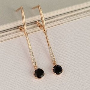 zlatto Серьги висячие с черным камнем, покрытие позолота 585 пробы,H0571, арт.212.039