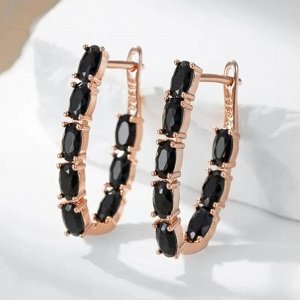 Серьги галочки с черными камнями, покрытие позолота 585 пробы, арт.212.040