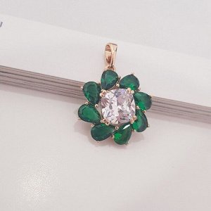 Кулон цветок "", покрытие позолота, вставка: камень зеленый, фианиты, Х000709584,арт.001.427