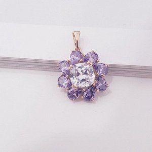 Кулон цветок "", покрытие позолота, вставка: камень фиолетовый, фианиты, Х000709853,арт.001.428