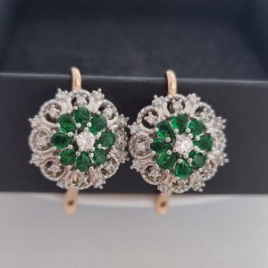 Серьги цветы ювелирная бижутерия коллекция "Дубай" покрытие: позолота, цвет камня: зеленый изумруд прозрачный, арт.214.443