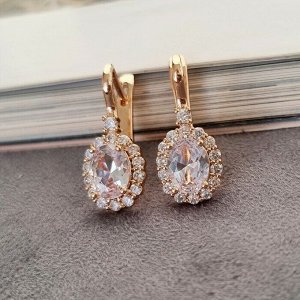 Серьги ювелирная бижутерия  коллекция "Дубай" позолота, цвет камня: белый, 351492,арт.947.317