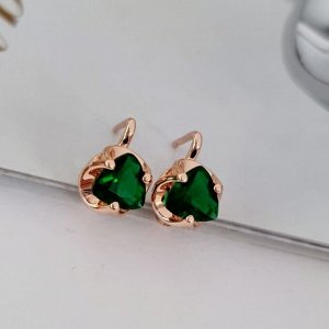 Серьги с зеленым камнем, покрытие позолота 585 пробы, арт.212.060