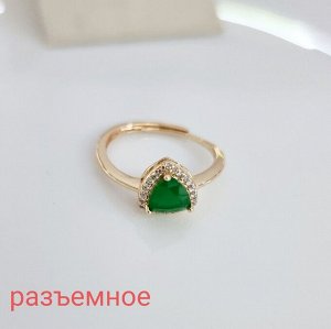 Кольцо безразмерное раздвижное коллекция "" покрытие позолота , вставка: камень зеленый матовый, 62, арт.01.1680