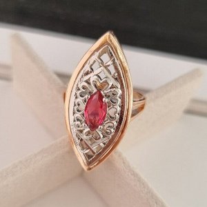 Кольцо коллекция "Дубай", двойное покрытие: позолота с серебром, вставка: камень, цвет: малиновый, р-р 20,5, 048, арт.214.509-20,5