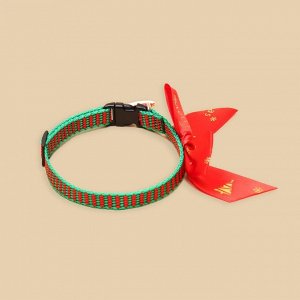 Ошейник для кошек новогодний с бантом и подвесом «Шарики», 30x1 см, капрон, зелёный