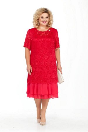 Платье Платье Pretty 906 красный 
Состав ткани: Вискоза-20%; ПЭ-80%; 
Рост: 164 см.

Платье двух предметное: нижнее из трикотажа без рукавов, с воланами из шифона и верхнее из гипюра с втачными рукав