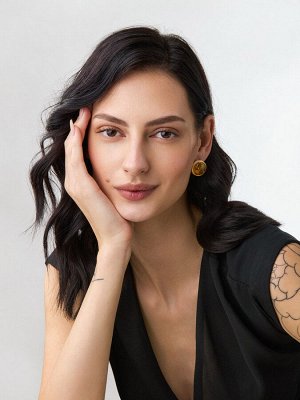 Объёмные круглые серьги, украшенные натуральным янтарём «Анатолия»