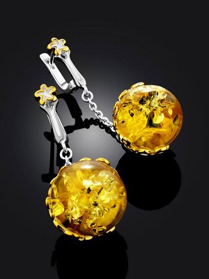 Нарядные красивые серьги из яркого лимонного янтаря «Сен Жермен»