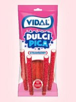 Мармелад со вкусом клубники и кислой посыпкой Vidal Dulci Pica / Видал трубочки с клубничным вкусом и посыпкой 100 гр
