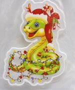 Наклейка новогодняя гелевая Змея  с блестками