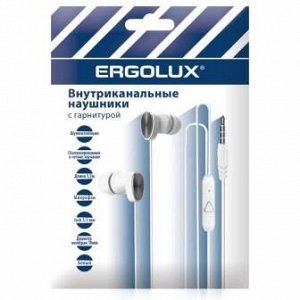 Наушники вакумные с микрофоном проводные, 3.5мм, 1,2м, Белые, Пакет
