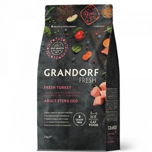Grandorf Fresh для кошек Sterilised для кастрированных и стерилизованных Индейка Батат 2кг