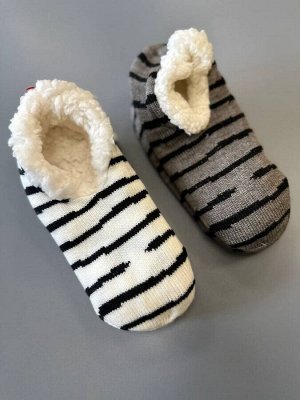 Носки-тапочки женские с мехом внутри Зебра