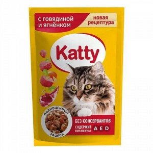 Влажный корм Katty с говядиной и ягненком в соусе для кошек 85 г