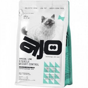 AJO для кошек Sterile&Weight Control для кастрированных и стерилизованных контроль веса Курица Свинина 400гр