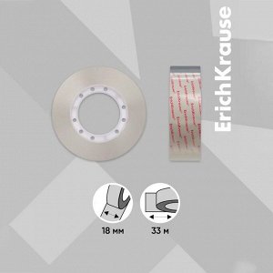 Клейкая лента канцелярская, 18 мм х 33 метра, ErichKrause Crystal, суперпрозрачная, дисплей, цена за 1шт.