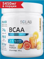 SOLAB. Незаменимые аминокислоты ВСАА 2:1:1 Лейцин + Изолейцин + Валин (вкус фруктовый пунш)
