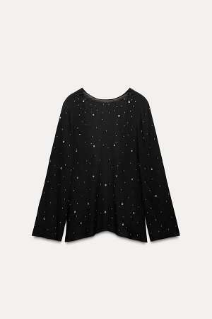 Топ Цвет как на первом фото БЛЕСКОВЫЙ ТОП С БЕЗ СПИНКИ, КОЛЛЕКЦИЯ ZW (R?CKENFREIES GLITZERTOP ZW COLLECTION) Топ ZARA WOMAN COLLECTION выполнен из вискозной пряжи. Круглый вырез и длинные рукава. Блес
