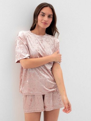 Пижама женская (футболка, шорты) KAFTAN «Бархат», розовая