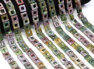Бусины из агата мохового квадрат 10*10мм, 37см, 37 бусин