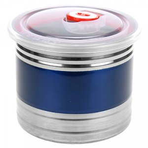 Банка для сыпучих продуктов из нержавеющей стали 1,1л, д12,5см, h10,5см, крышка пластмассовая с пароотводом, цветной корпус, синий, в коробке (Китай)